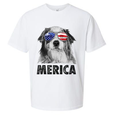 Aussie Australian Shepherd 4th Of July Merica American Flag Sueded Cloud Jersey T-Shirt