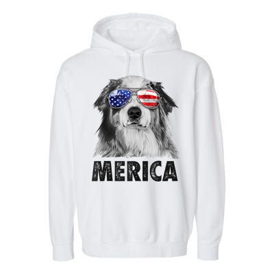 Aussie Australian Shepherd 4th Of July Merica American Flag Garment-Dyed Fleece Hoodie