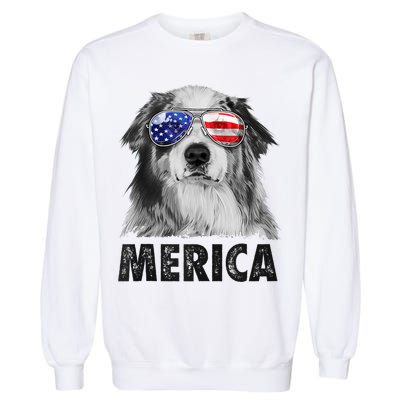 Aussie Australian Shepherd 4th Of July Merica American Flag Garment-Dyed Sweatshirt