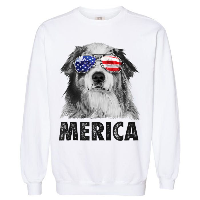 Aussie Australian Shepherd 4th Of July Merica American Flag Garment-Dyed Sweatshirt