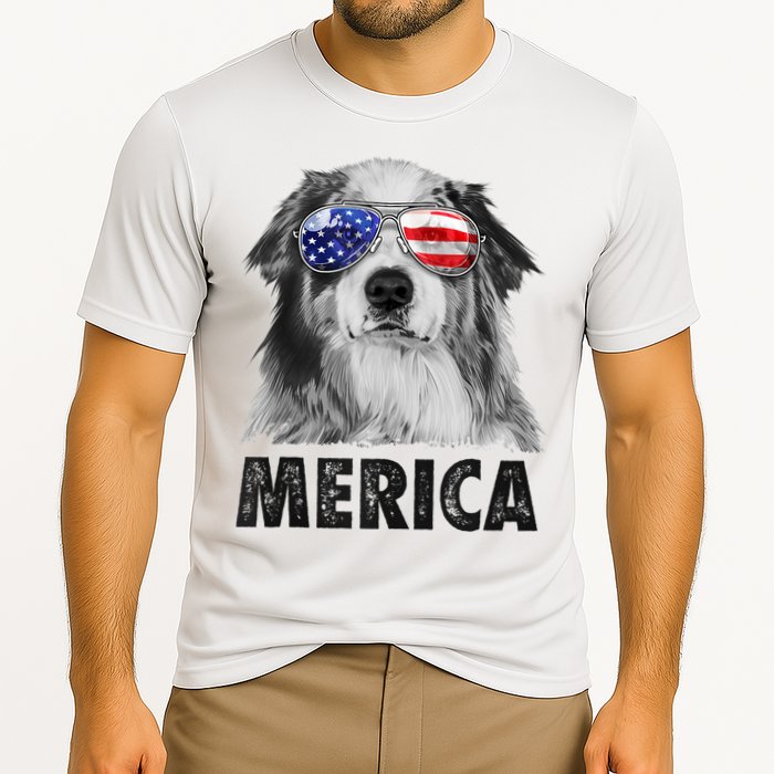 Aussie Australian Shepherd 4th Of July Merica American Flag Performance Shirt