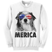 Aussie Australian Shepherd 4th Of July Merica American Flag Sweatshirt