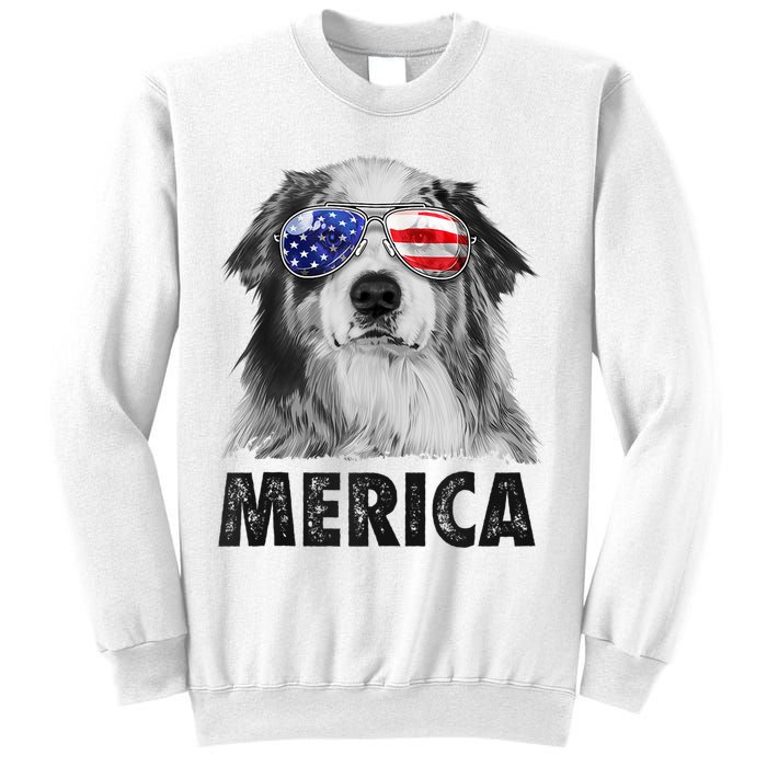 Aussie Australian Shepherd 4th Of July Merica American Flag Sweatshirt