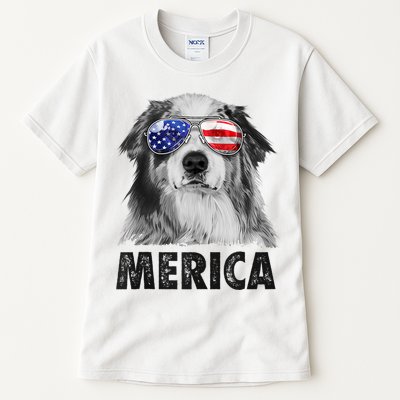 Aussie Australian Shepherd 4th Of July Merica American Flag Tall T-Shirt