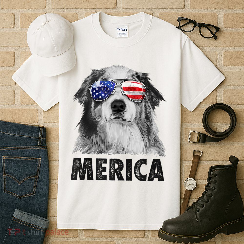 Aussie Australian Shepherd 4th Of July Merica American Flag Tall T-Shirt