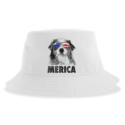 Aussie Australian Shepherd 4th Of July Merica American Flag Sustainable Bucket Hat