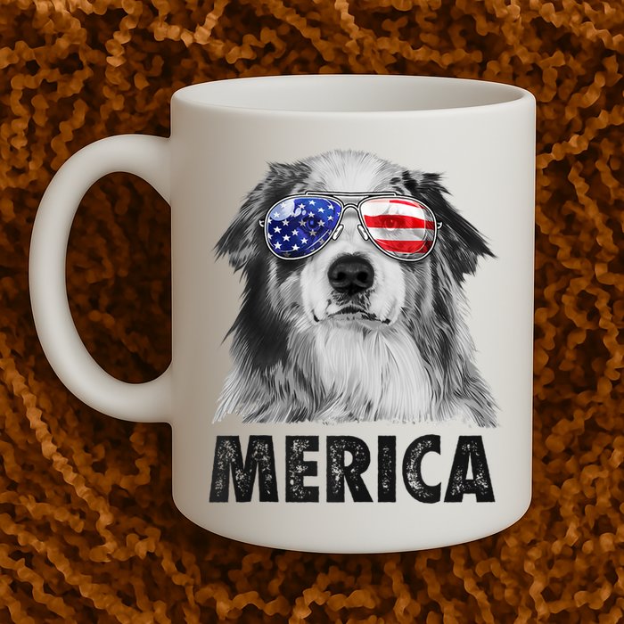 Aussie Australian Shepherd 4th Of July Merica American Flag Mug
