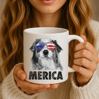 Aussie Australian Shepherd 4th Of July Merica American Flag Mug