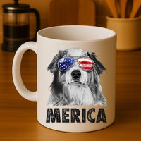 Aussie Australian Shepherd 4th Of July Merica American Flag Mug