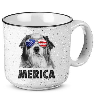 Aussie Australian Shepherd 4th Of July Merica American Flag 15oz Campfire Ceramic Mug