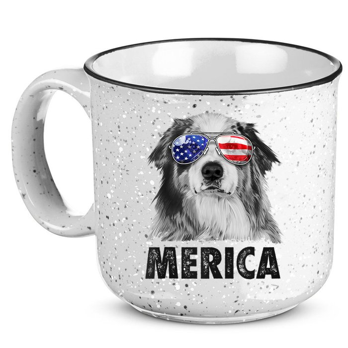 Aussie Australian Shepherd 4th Of July Merica American Flag 15oz Campfire Ceramic Mug
