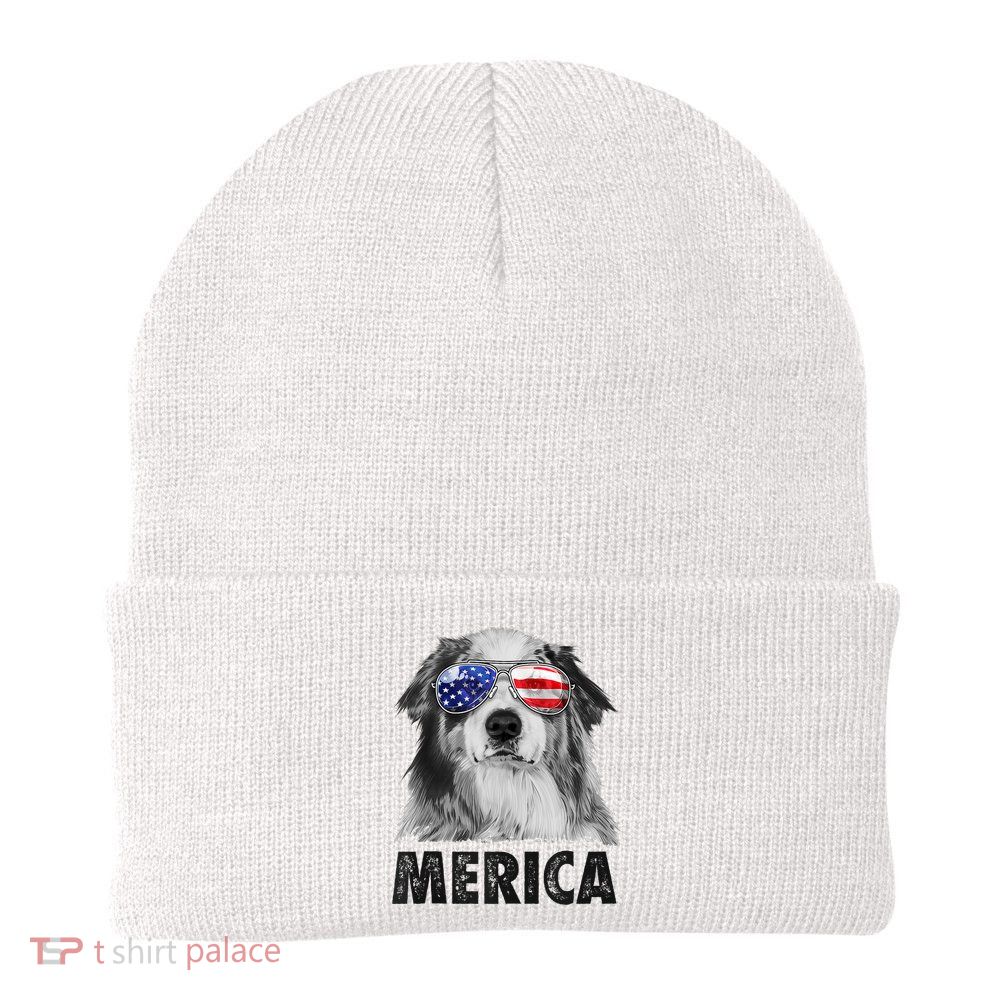 Aussie Australian Shepherd 4th Of July Merica American Flag Beanie