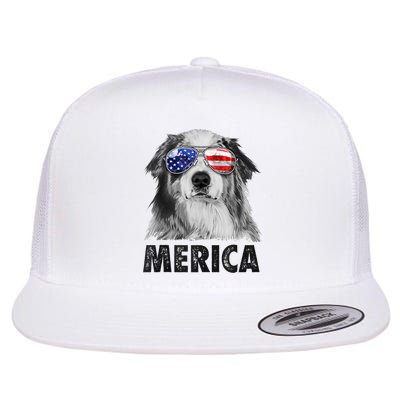 Aussie Australian Shepherd 4th Of July Merica American Flag Flatbill Hat