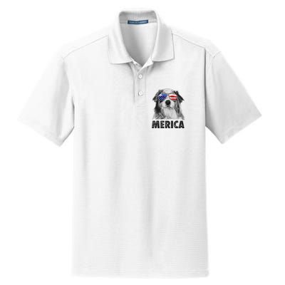 Aussie Australian Shepherd 4th Of July Merica American Flag Dry Zone Grid Polo