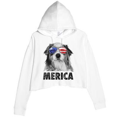 Aussie Australian Shepherd 4th Of July Merica American Flag Crop Fleece Hoodie