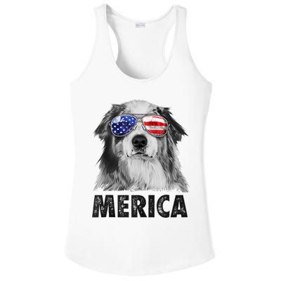 Aussie Australian Shepherd 4th Of July Merica American Flag Ladies PosiCharge Competitor Racerback Tank