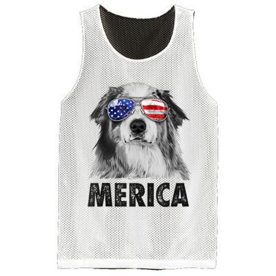 Aussie Australian Shepherd 4th Of July Merica American Flag Mesh Reversible Basketball Jersey Tank