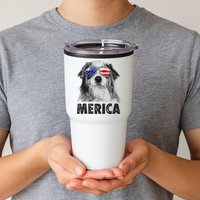 Aussie Australian Shepherd 4th Of July Merica American Flag Tumbler