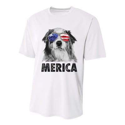 Aussie Australian Shepherd 4th Of July Merica American Flag Youth Performance Sprint T-Shirt