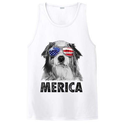Aussie Australian Shepherd 4th Of July Merica American Flag PosiCharge Competitor Tank