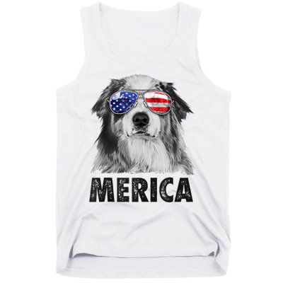 Aussie Australian Shepherd 4th Of July Merica American Flag Tank Top