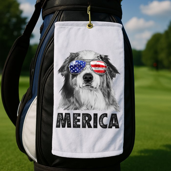 Aussie Australian Shepherd 4th Of July Merica American Flag Golf Towel