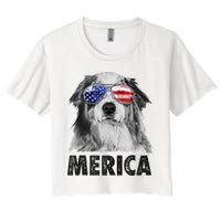Aussie Australian Shepherd 4th Of July Merica American Flag Crop Top