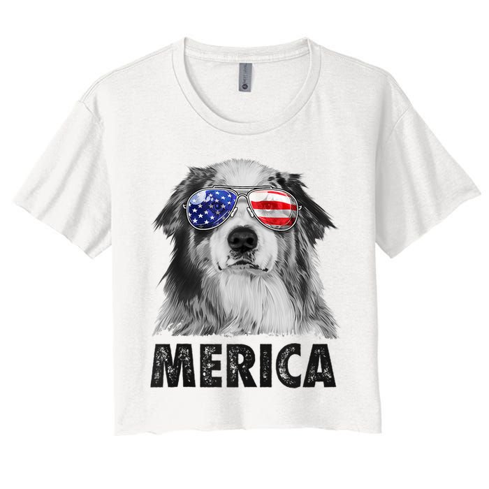 Aussie Australian Shepherd 4th Of July Merica American Flag Crop Top