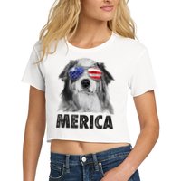 Aussie Australian Shepherd 4th Of July Merica American Flag Crop Top