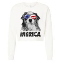 Aussie Australian Shepherd 4th Of July Merica American Flag Cropped Pullover Crew