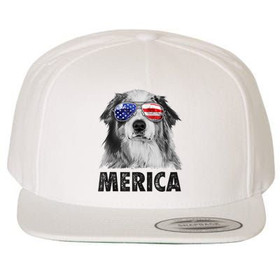 Aussie Australian Shepherd 4th Of July Merica American Flag Wool Snapback Cap