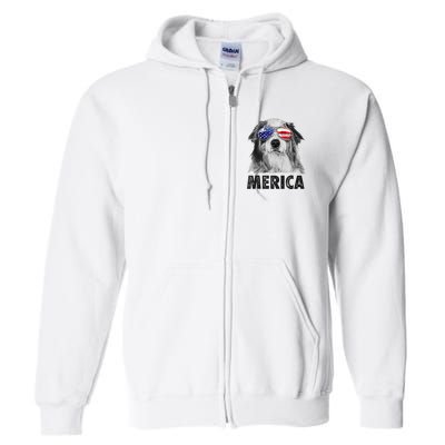 Aussie Australian Shepherd 4th Of July Merica American Flag Full Zip Hoodie