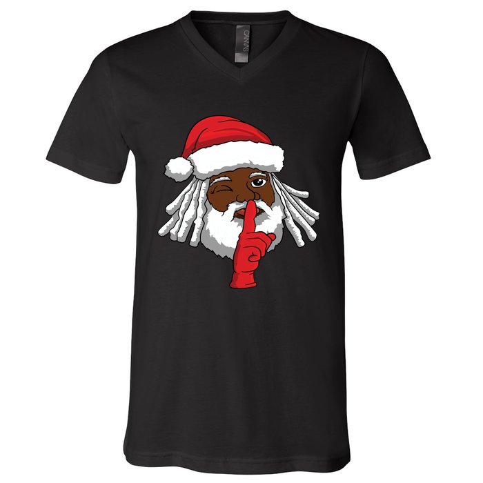 African American Santa Claus Christmas Party Decor V-Neck T-Shirt