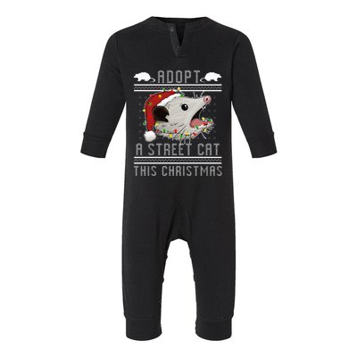 Adopt A Street Cat Funny Opossum Ugly Christmas Sweater Infant Fleece One Piece