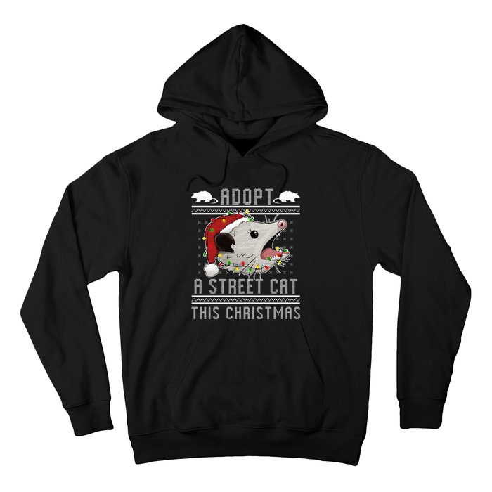 Adopt A Street Cat Funny Opossum Ugly Christmas Sweater Hoodie