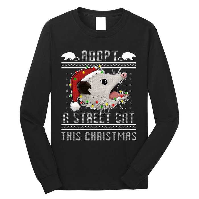 Adopt A Street Cat Funny Opossum Ugly Christmas Sweater Long Sleeve Shirt