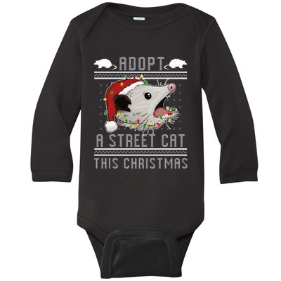 Adopt A Street Cat Funny Opossum Ugly Christmas Sweater Baby Long Sleeve Bodysuit