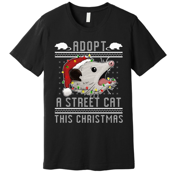 Adopt A Street Cat Funny Opossum Ugly Christmas Sweater Premium T-Shirt