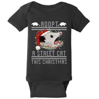 Adopt A Street Cat Funny Opossum Ugly Christmas Sweater Baby Bodysuit