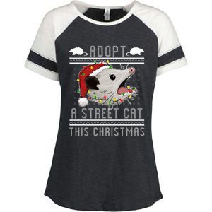 Adopt A Street Cat Funny Opossum Ugly Christmas Sweater Enza Ladies Jersey Colorblock Tee