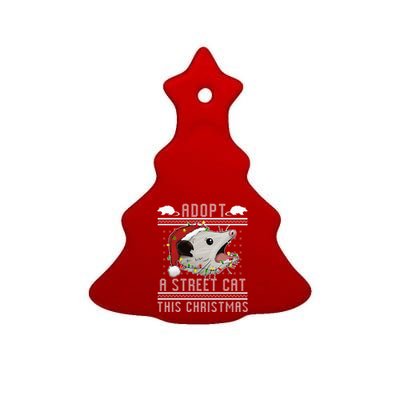 Adopt A Street Cat Funny Opossum Ugly Christmas Sweater Ceramic Tree Ornament