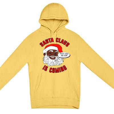 African American Santa Claus Is Coming ThatS What She Said Funny Gift Premium Pullover Hoodie