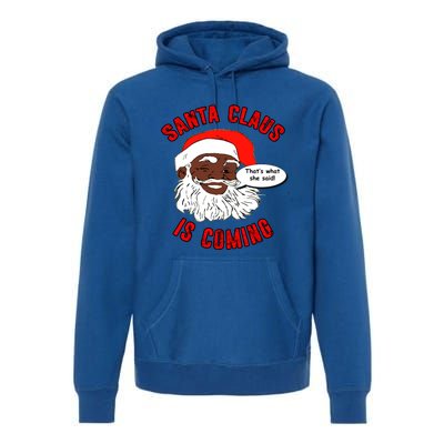 African American Santa Claus Is Coming ThatS What She Said Funny Gift Premium Hoodie