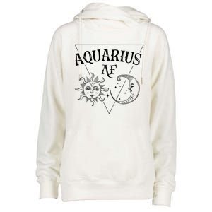 Aquarius Af / Sun And Moon Aquarius Birthday Astrology Design Funny Gift Womens Funnel Neck Pullover Hood