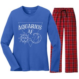 Aquarius Af / Sun And Moon Aquarius Birthday Astrology Design Funny Gift Women's Long Sleeve Flannel Pajama Set 