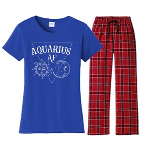 Aquarius Af / Sun And Moon Aquarius Birthday Astrology Design Funny Gift Women's Flannel Pajama Set