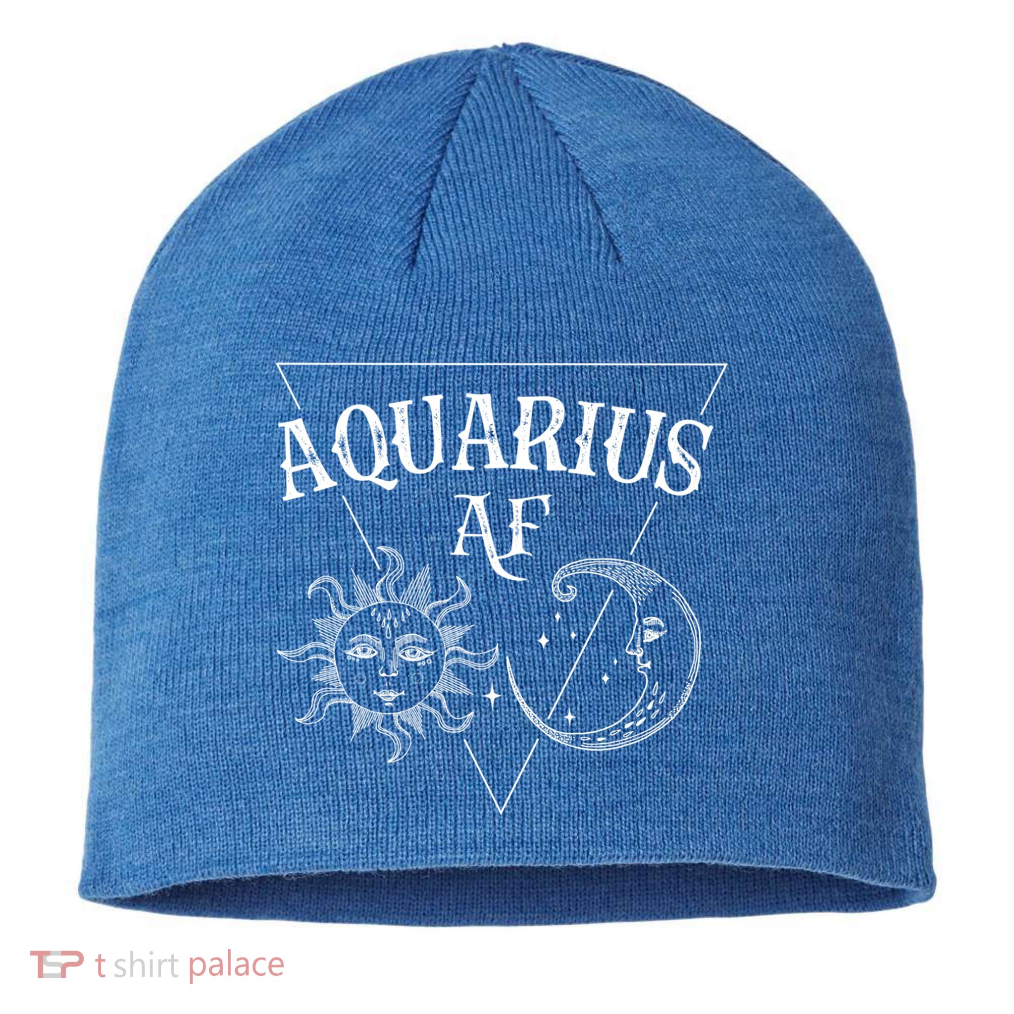 Aquarius Af / Sun And Moon Aquarius Birthday Astrology Design Funny Gift Sustainable Beanie