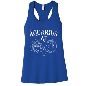 Aquarius Af / Sun And Moon Aquarius Birthday Astrology Design Funny Gift Women's Racerback Tank