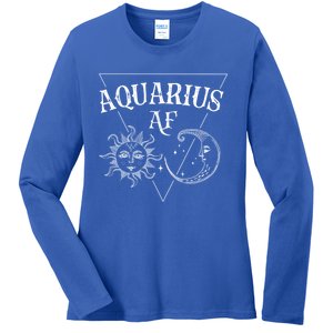 Aquarius Af / Sun And Moon Aquarius Birthday Astrology Design Funny Gift Ladies Long Sleeve Shirt