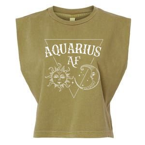 Aquarius Af / Sun And Moon Aquarius Birthday Astrology Design Funny Gift Garment-Dyed Women's Muscle Tee